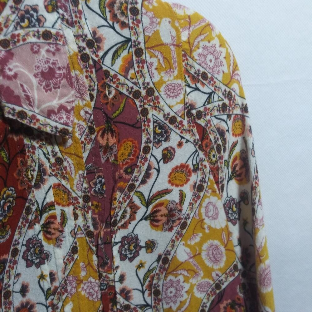 Jane and Delancey Retro Floral Paisley Oversized Button Up Top Boho Sz XL - Picture 7 of 9
